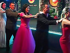 3 movies - Video Clips of night club wedding reception party with lots of brides in sexy silk and satin outfits going down on the grooms or each other at drunk s